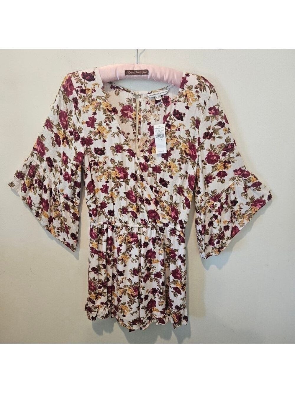 Women's NWT American Eagle Floral Romper, Bell Sleeves, Size S